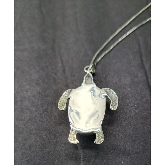 Vintage Turtle Pendant Necklace Snowflake Obsidian Stone Chain Sterling Silver - Picture 6 of 12